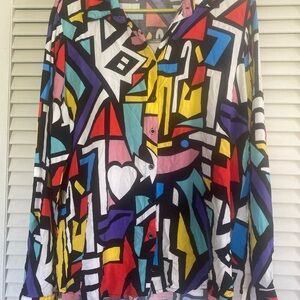 Big Dart Womens Button Blouse XL Clowncore Geometric Artsy 90s Graffiti EUR 48